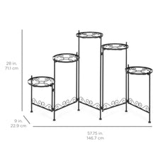 Load image into Gallery viewer, 5-Tier Multi-Level Adjustable Folding Metal Plant Stand Display, 28in Tall
