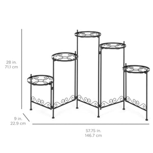 5-Tier Multi-Level Adjustable Folding Metal Plant Stand Display, 28in Tall