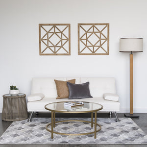 36in Round Glass Coffee Table w/ Satin Gold Trim