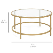 Load image into Gallery viewer, 36in Round Glass Coffee Table w/ Satin Gold Trim
