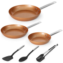 Load image into Gallery viewer, 6-Piece Non-Stick Ceramic-Coated Frying Pan Cookware Set w/ 3 Utensils
