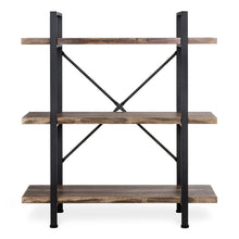 Load image into Gallery viewer, 3-Shelf Industrial Open Bookshelf Furniture w/ Wood Shelves, Metal Frame
