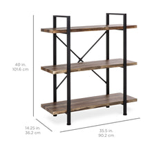 Load image into Gallery viewer, 3-Shelf Industrial Open Bookshelf Furniture w/ Wood Shelves, Metal Frame

