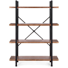 Load image into Gallery viewer, 4-Shelf Industrial Open Bookshelf Furniture w/ Wood Shelves, Metal Frame
