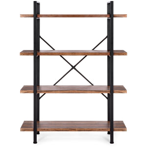 4-Shelf Industrial Open Bookshelf Furniture w/ Wood Shelves, Metal Frame