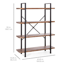 Load image into Gallery viewer, 4-Shelf Industrial Open Bookshelf Furniture w/ Wood Shelves, Metal Frame

