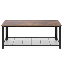 Load image into Gallery viewer, 42in 2-Tier Rustic Industrial Coffee Table w/ Wood Finish Top, Metal Frame

