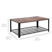 Load image into Gallery viewer, 42in 2-Tier Rustic Industrial Coffee Table w/ Wood Finish Top, Metal Frame
