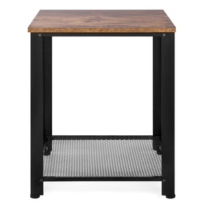 2-Tier Rustic Industrial Side End Table w/ Wood Finish Top, Metal Frame