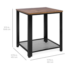 Load image into Gallery viewer, 2-Tier Rustic Industrial Side End Table w/ Wood Finish Top, Metal Frame
