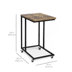 Rolling End Side C-Table for Laptop, Meals, Drinks, w/ Wheels