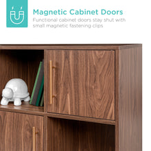 Load image into Gallery viewer, 6-Shelf Mid-Century Modern Wood Entryway Storage Stand w/ Cabinet Doors
