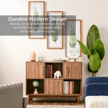 Load image into Gallery viewer, 6-Shelf Mid-Century Modern Wood Entryway Storage Stand w/ Cabinet Doors
