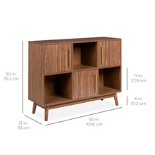 Load image into Gallery viewer, 6-Shelf Mid-Century Modern Wood Entryway Storage Stand w/ Cabinet Doors

