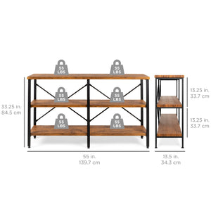 3-Tier Industrial Hallway Console Table for Living Room, Entry Way - 55"