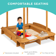 Load image into Gallery viewer, Wooden Cabana Sandbox w/ Benches, Canopy Shade, Sand Cover, 2 Buckets
