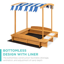 Load image into Gallery viewer, Wooden Cabana Sandbox w/ Benches, Canopy Shade, Sand Cover, 2 Buckets
