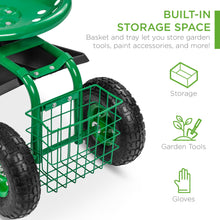 Load image into Gallery viewer, Rolling Garden Work Seat w/ Tool Tray and Basket - Green
