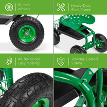 Load image into Gallery viewer, Rolling Garden Work Seat w/ Tool Tray and Basket - Green
