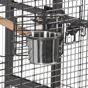 68in Bird Cage w/ Long Wooden Perch, Play Area, and Rolling Wheels - Black
