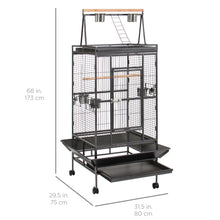 Load image into Gallery viewer, 68in Bird Cage w/ Long Wooden Perch, Play Area, and Rolling Wheels - Black
